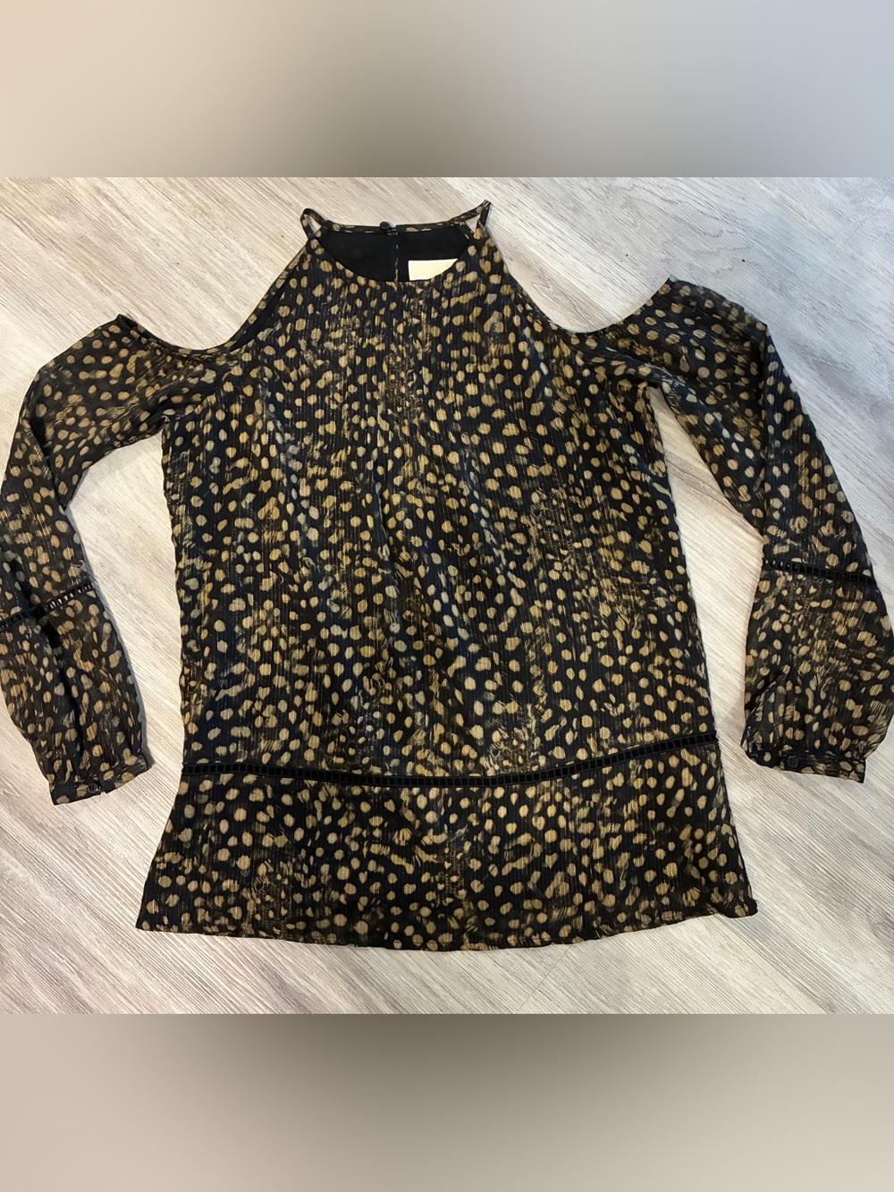 Michael Kors Cold-Shoulder Black and Gold Print Women’s Top